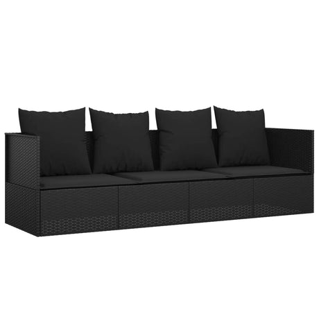 Vidaxl loungebed met kussens poly rattan zwart