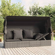 Vidaxl loungebed met luifel en kussens poly rattan grijs