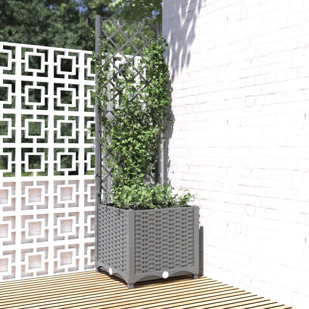 Vidaxx Planter med Trellis 40x40x136 cm polypropylen lysegrå