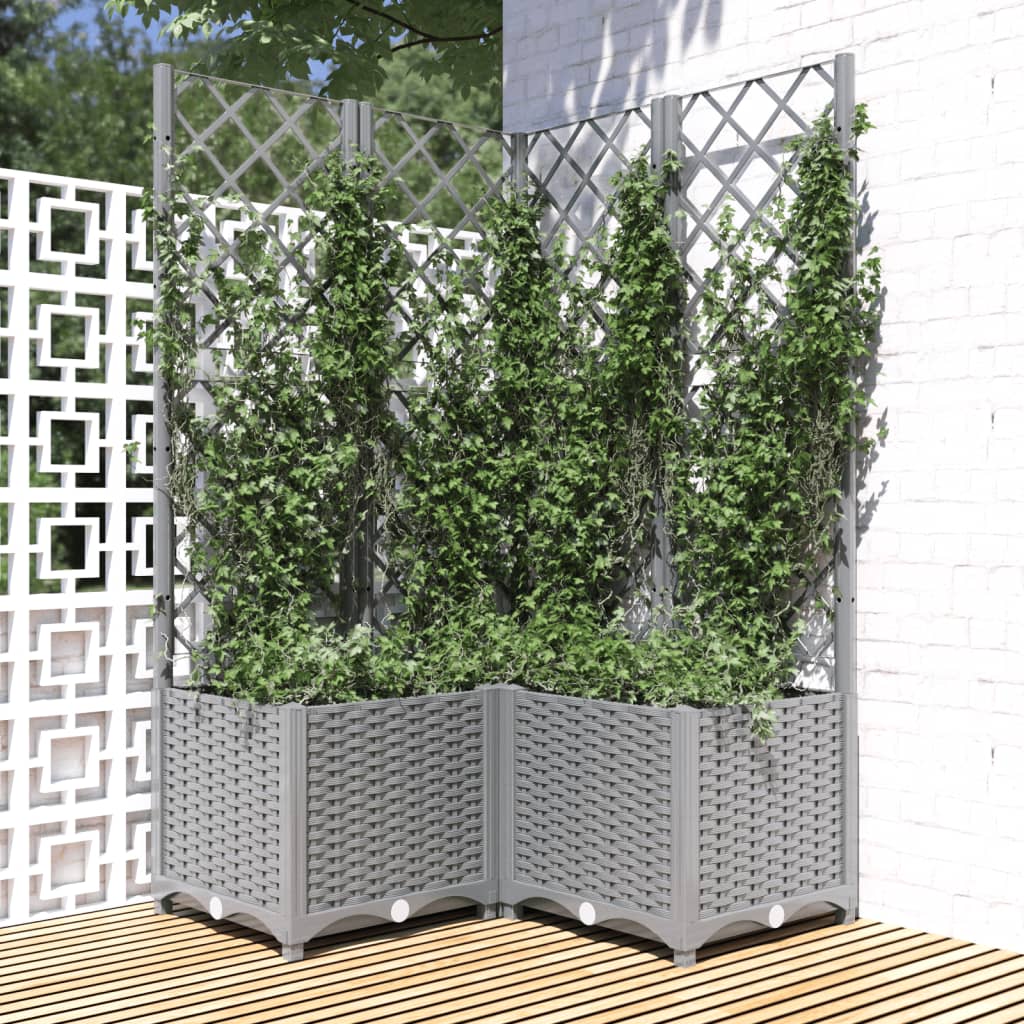 Vidaxx planter med Trellis 80x80x136 cm polypropylen lysegrå