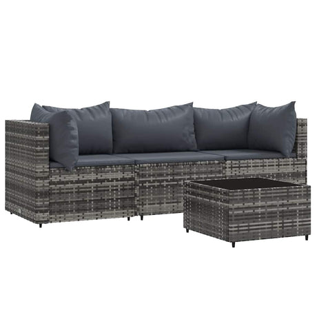 Vidaxl 4-delige loungeset met kussens poly rattan grijs