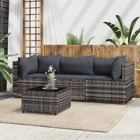 Vidaxl 4-delige loungeset met kussens poly rattan grijs