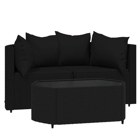 Vidaxl 3-delige loungeset met kussens poly rattan zwart