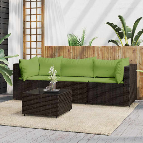 Vidaxl 4-delige loungeset met kussens poly rattan bruin