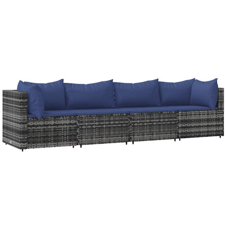 Vidaxl 4-delige loungeset met kussens poly rattan grijs