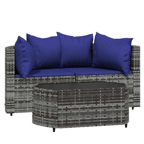 Vidaxl 3-delige loungeset met kussens poly rattan grijs