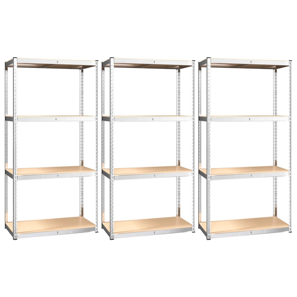 Vidaxl Storage Rack 4 lag 3 stål Stålbehandlet træ sølvfarvet