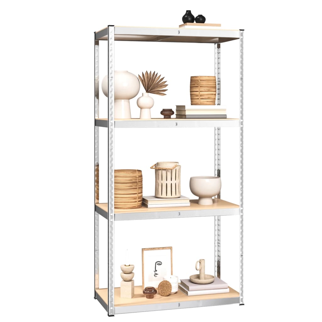 Vidaxl Storage Rack 4 lag 3 stål Stålbehandlet træ sølvfarvet