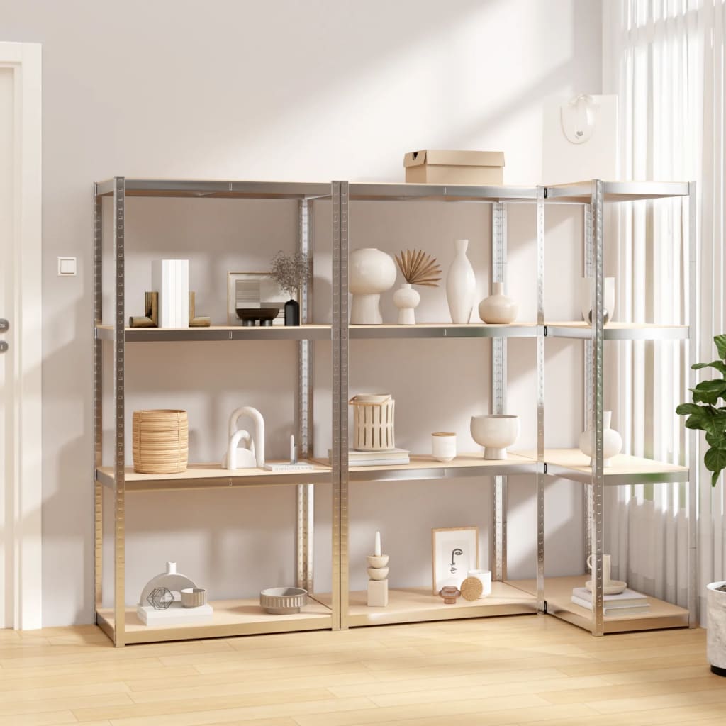 Vidaxl Storage Rack 4 lag 3 stål Stålbehandlet træ sølvfarvet