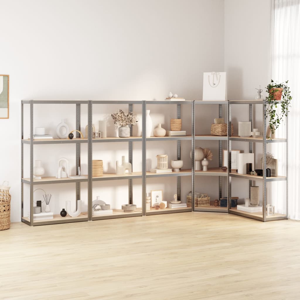 Vidaxl Storage Rack 4 lag 5 stål Stålbehandlet træ sølvfarvet