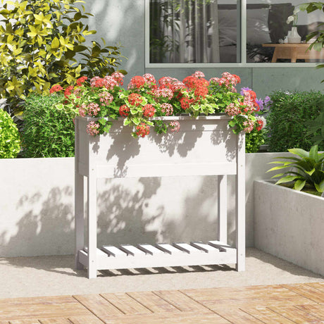 Vidaxx planter med hylde 82.5x34.5x81 cm fast fyrretræ hvid