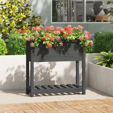 Vidaxx planter med hylde 82.5x34.5x81 cm fast fyrretræ grå