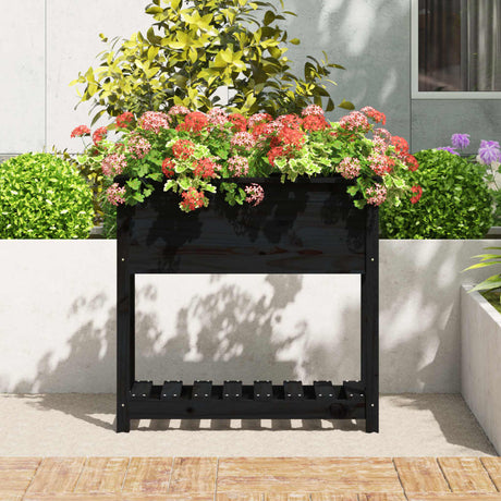 Vidaxx planter med hylde 82.5x34.5x81 cm Solid fyrretræ sort