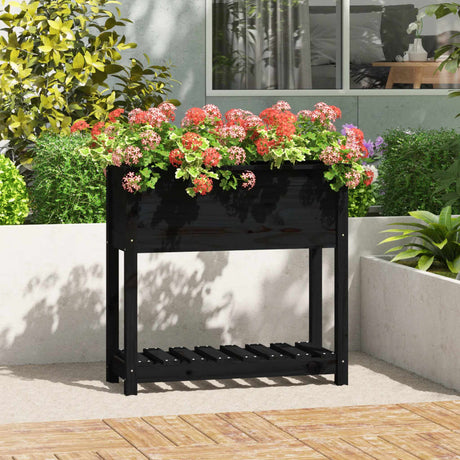 Vidaxx planter med hylde 82.5x34.5x81 cm Solid fyrretræ sort
