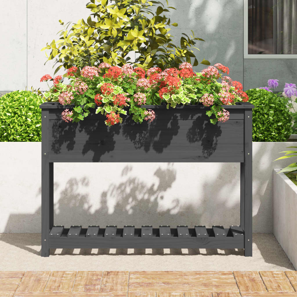 Vidaxx planter med hylde 111.5x34.5x81 cm fast fyrretræ grå