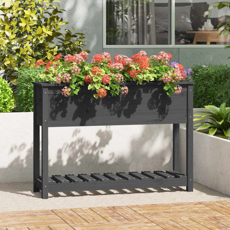 Vidaxx planter med hylde 111.5x34.5x81 cm fast fyrretræ grå