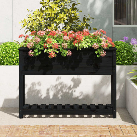 Vidaxx planter med hylde 111.5x34.5x81 cm fast fyrretræ sort