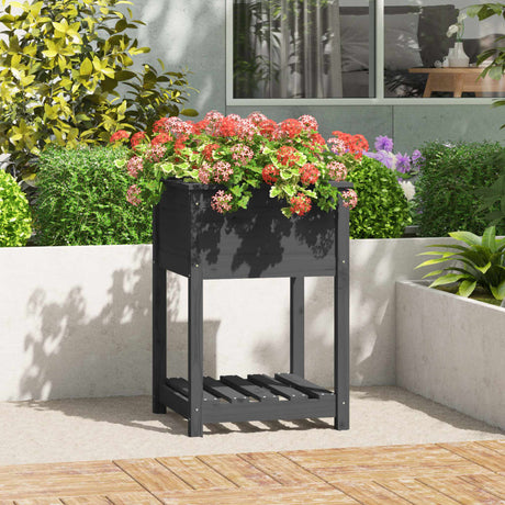 Vidaxx planter med hylde 54x54x81 cm fast fyrretræ grå