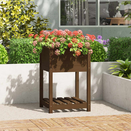 Vidaxx planter med hylde 54x54x81 cm fyrretræ honningbrun