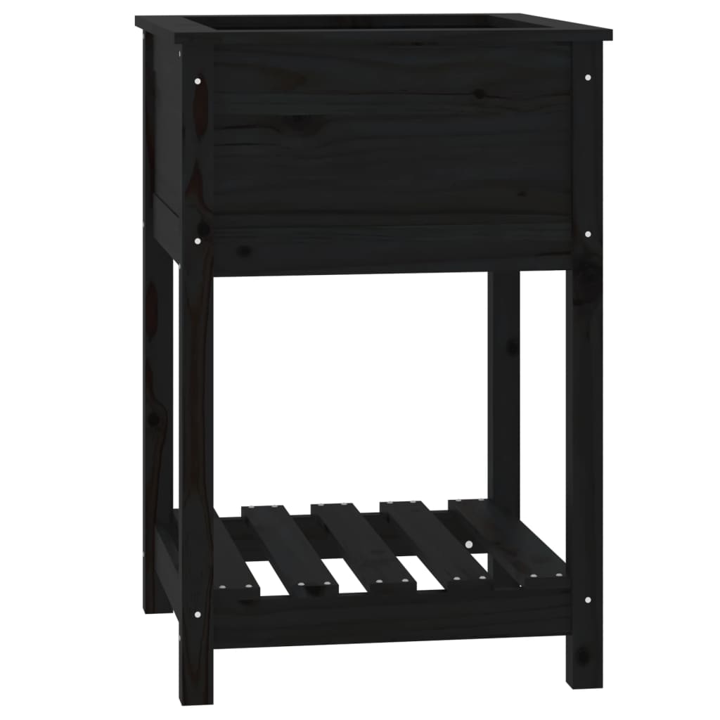 Vidaxx planter med hylde 54x54x81 cm solid fyrretræ sort