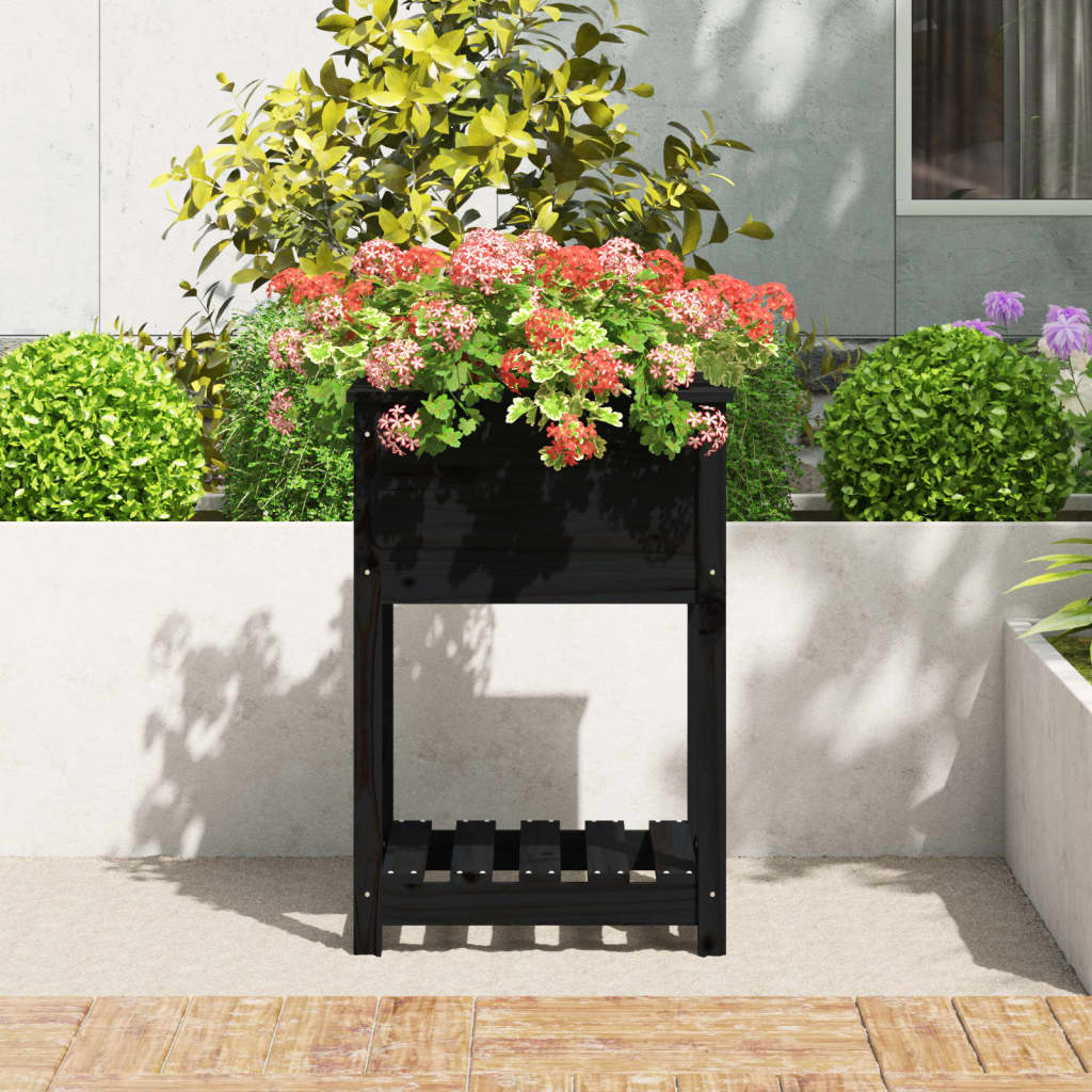 Vidaxx planter med hylde 54x54x81 cm solid fyrretræ sort