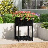 Vidaxx planter med hylde 54x54x81 cm solid fyrretræ sort