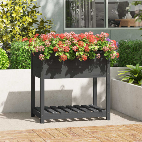 Vidaxx planter med hylde 82.5x54x81 cm solid fyrretræ grå