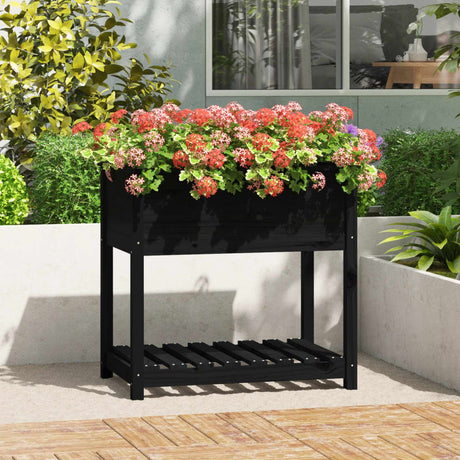 Vidaxx planter med hylde 82.5x54x81 cm Solid fyrretræ sort