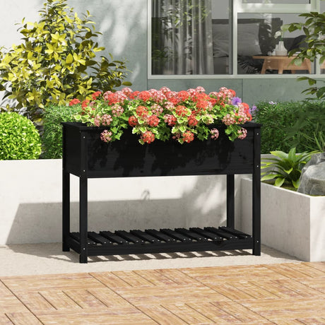 Vidaxx planter med hylde 111.5x54x81 cm Solid fyrretræ sort