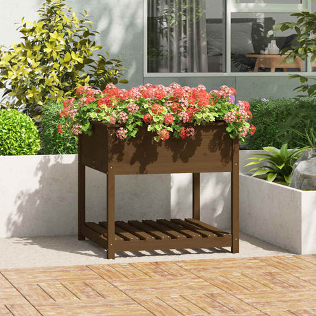Vidaxx planter med hylde 82.5x82.5x81 cm fyrretræ til træ honning brun