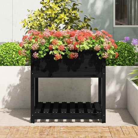 Vidaxx planter med hylde 82.5x82.5x81 cm Solid fyrretræ sort