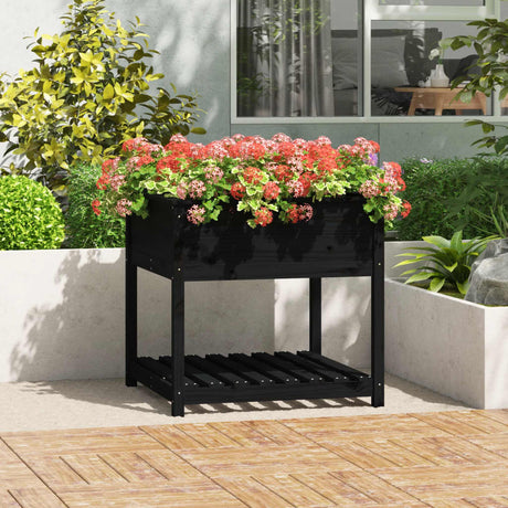Vidaxx planter med hylde 82.5x82.5x81 cm Solid fyrretræ sort