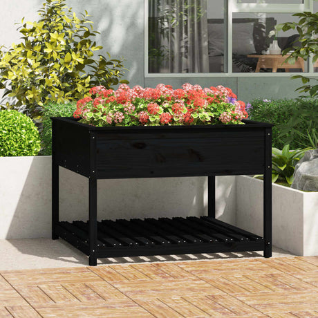 Vidaxx planter med hylde 111.5x111.5x81 cm solid fyrretræ sort