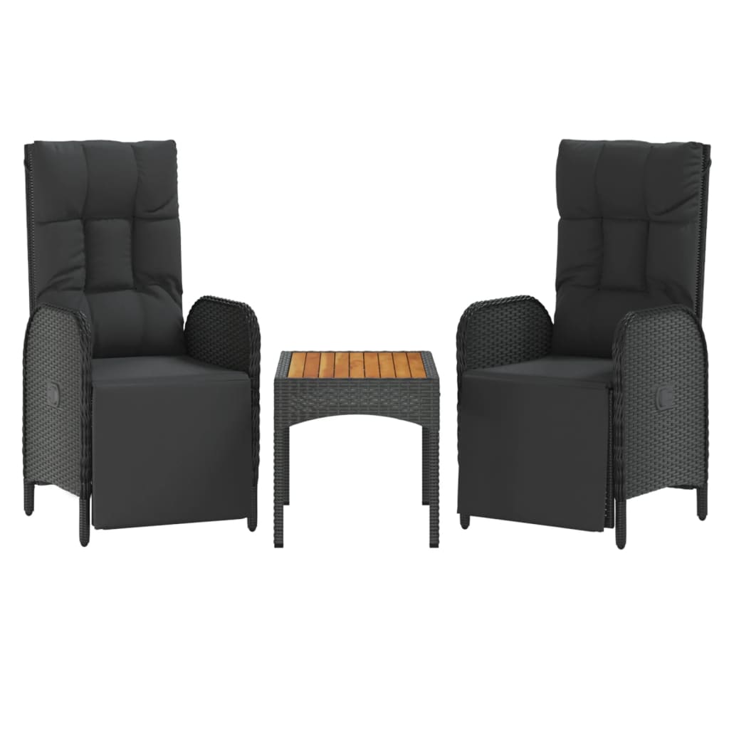 Vidaxl tuinstoelen 2 st verstelbaar met tafel poly rattan zwart