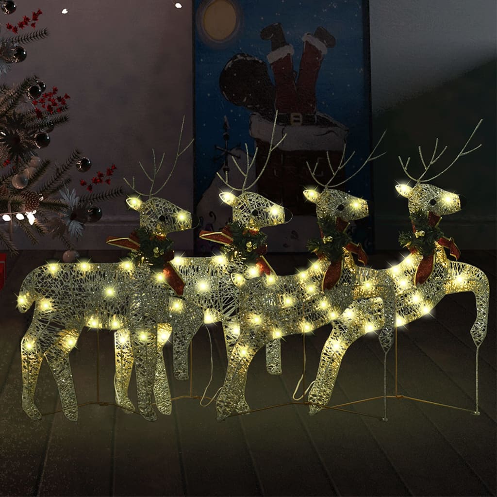 Vidaxl Christmas Reindeer 4 Pcs 80 LEDS Guldfarvet