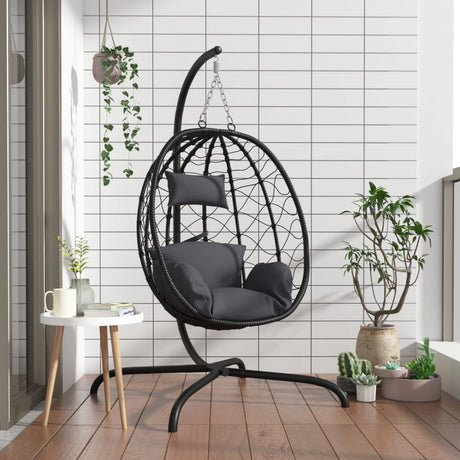 VidaXL hængende æg stol med hynde antracit polyrattan stål