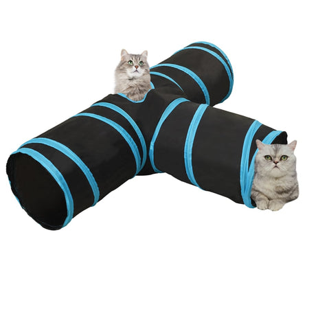 Vidaxx kattetunnel 3-fold 90 cm polyester sort og blå