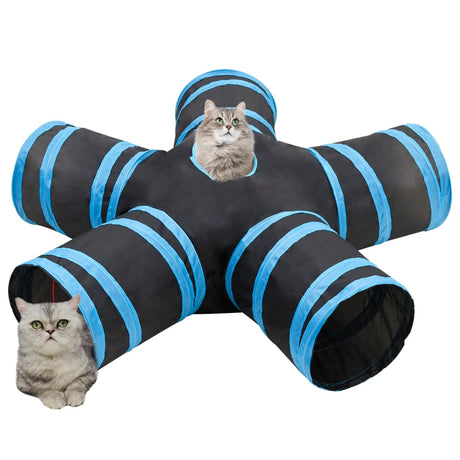 VidaXL kattetunnel 5-fold 25 cm polyester sort og blå