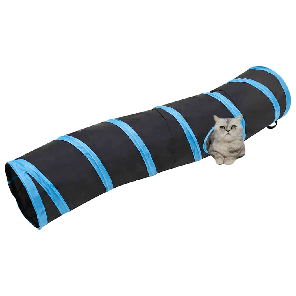 VidaXL kattetunnel S-form 122 cm polyester sort og blå
