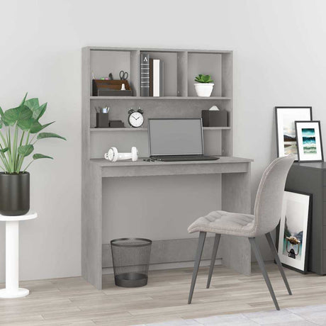 Vidaxl bureau met schappen 102x45x148 cm bewerkt hout betongrijs