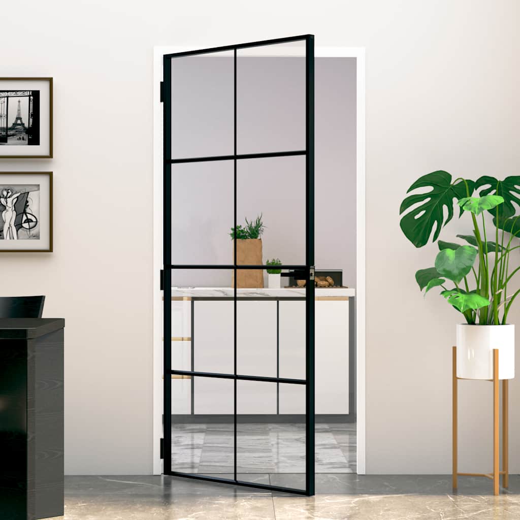 VIDAXX Interiør dør 93x201,5 cm tempereret glas og aluminium smal sort sort