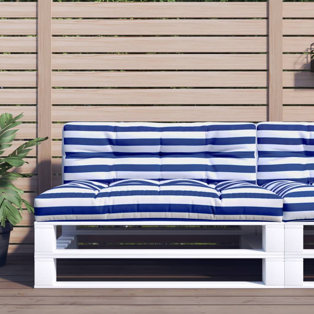 Vidaxl Pallet Pushion 120x40x12 cm Stofstribet blå og hvid