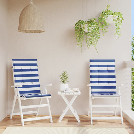 Vidaxl stoelkussens 2 st hoge rug gestreepte stof wit en blauw