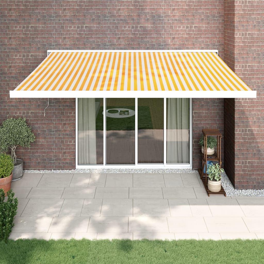 Vidaxl Udvidelig markise 4,5x3 m stof og aluminium gul og hvid