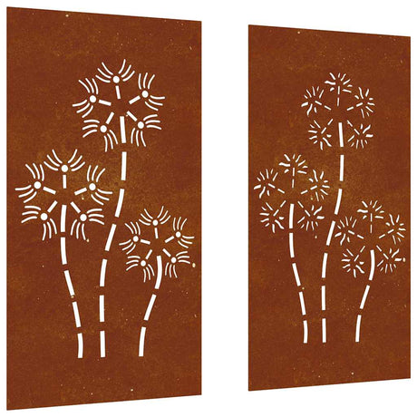 Vidaxxl vægdekoration have 2 stk blomsterdesign 105x55 cm corten stål