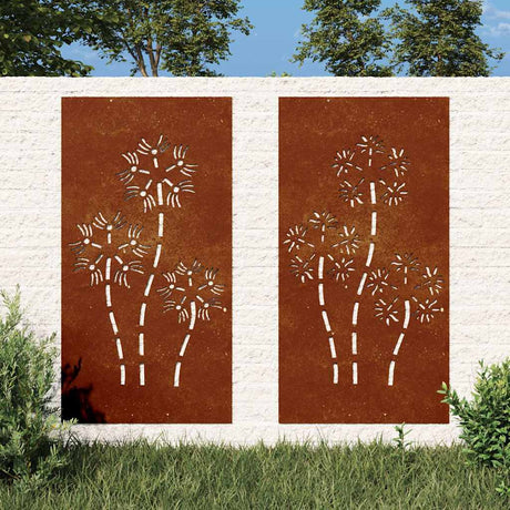 Vidaxxl vægdekoration have 2 stk blomsterdesign 105x55 cm corten stål