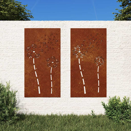 Vidaxxl vægdekoration have 2 stk blomsterdesign 105x55 cm corten stål