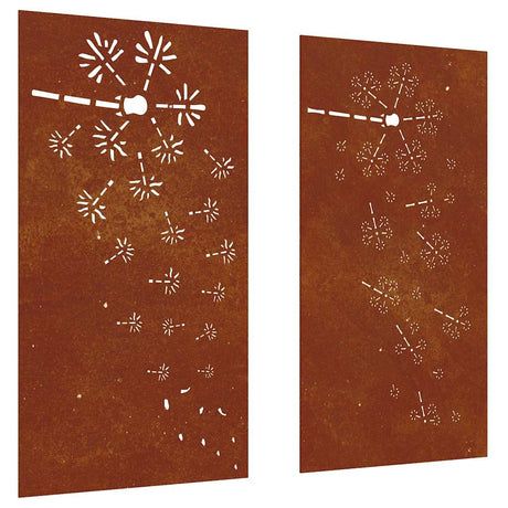 Vidaxxl vægdekoration have 2 stk blomsterdesign 105x55 cm corten stål