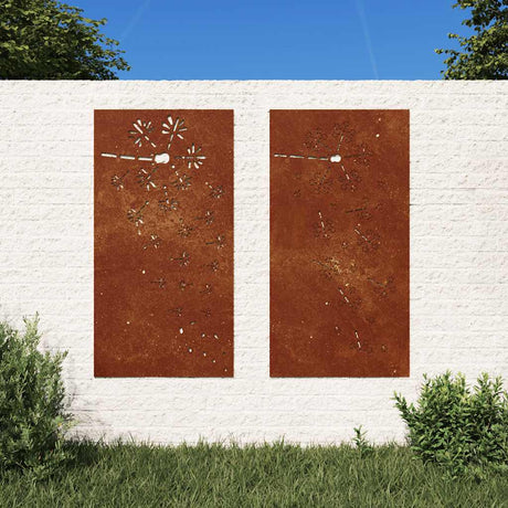 Vidaxxl vægdekoration have 2 stk blomsterdesign 105x55 cm corten stål