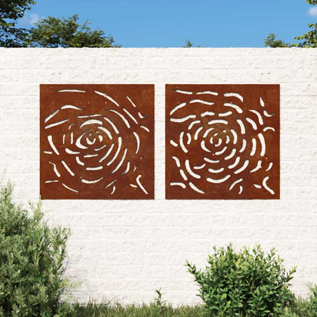 Vidaxxl Wall Decoration Garden 2 Pcs Rose Design 55x55 cm Corten Steel